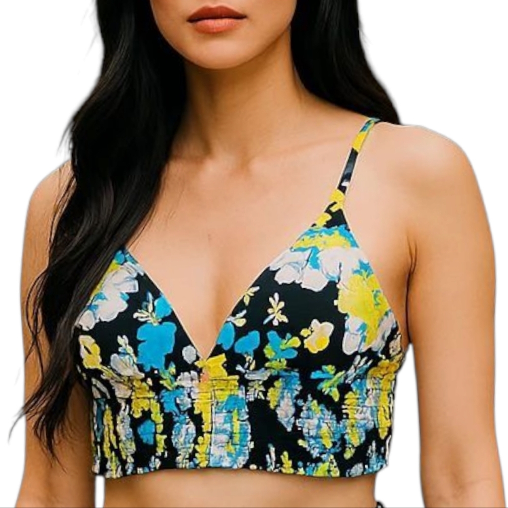 Beach Betty Bikini Top Womens‎ Small Multicolored Floral Smocked Padded Cups